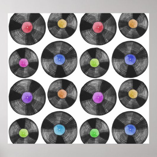 Vinyl LP Records Retro Illustratie Poster (Voorkant)