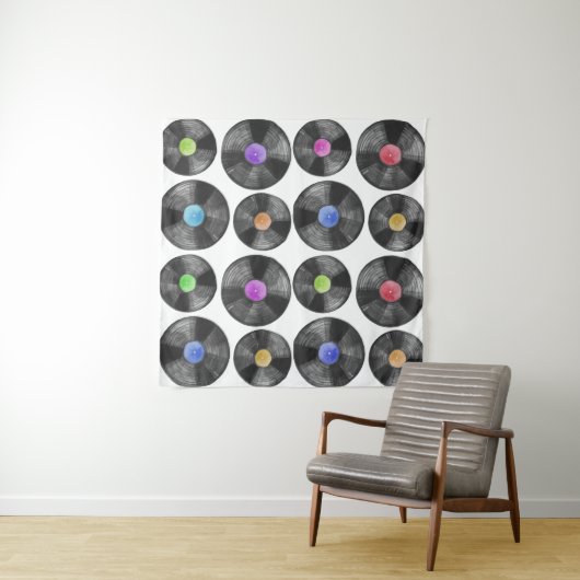 Vinyl LP Records Retro Illustratie Wandkleed (In Situ (horizontaal))