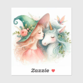 Vinyl Magie Heks, kleine Eenhoorn Watercolor Kunst Sticker
