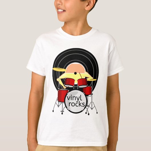 Vinyl muziek drums t-shirt (Voorkant)