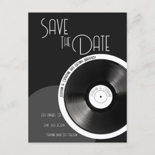 Vinyl Plaat Retro 70er Jaren Zwart en Wit Minimali Aankondigingskaart