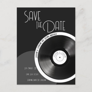 Vinyl Plaat Retro 70er Jaren Zwart en Wit Minimali Aankondigingskaart