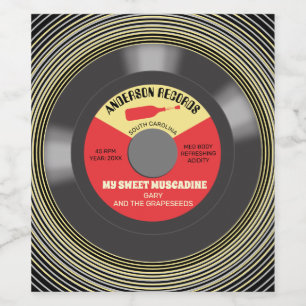 Vinyl plaat single gepersonaliseerd zelfgemaakt wijn etiket