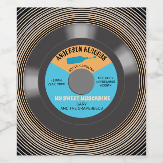 Vinyl plaat single gepersonaliseerd zelfgemaakt wijn etiket (Enkel label)