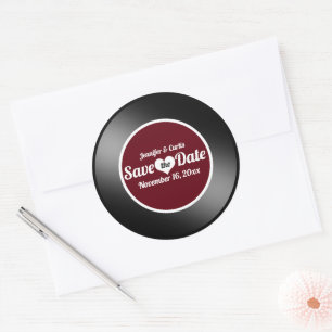 Vinyl Plat Wijnrood Huwelijk Bewaar de Datum Ronde Sticker