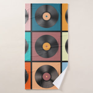 Vinyl platen: retro LP set. Badhanddoek