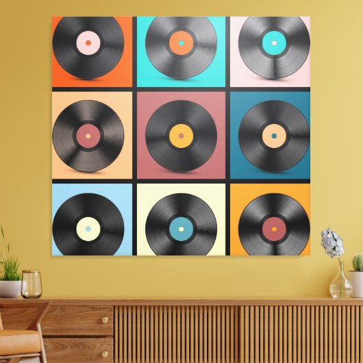 Vinyl platen: retro LP set. Canvas Afdruk (Insitu (Woonkamer))
