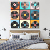 Vinyl platen: retro LP set. Canvas Afdruk (Insitu (Slaapkamer))