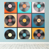 Vinyl platen: retro LP set. Canvas Afdruk (Insitu (Houten vloer))