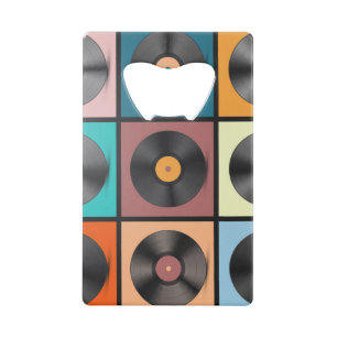 Vinyl platen: retro LP set. Creditkaart Flessenopener