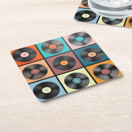 Vinyl platen: retro LP set. Kartonnen Onderzetters (Schuin)