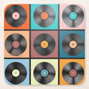 Vinyl platen: retro LP set. Kartonnen Onderzetters