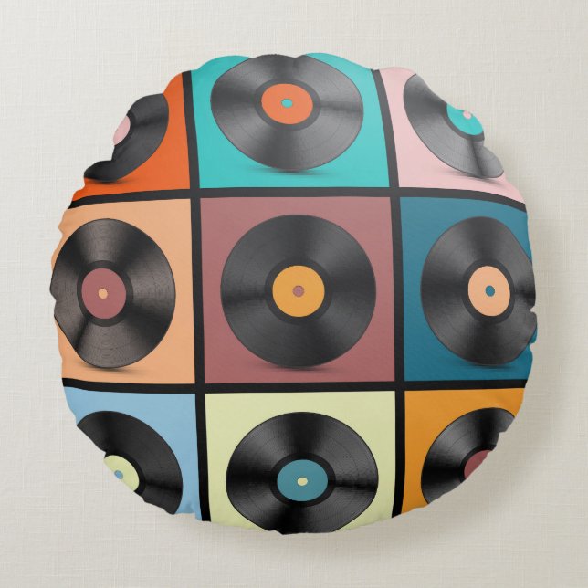 Vinyl platen: retro LP set. Rond Kussen (Voorkant)