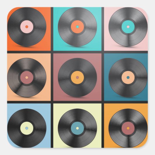 Vinyl platen: retro LP set. Vierkante Sticker (Voorkant)