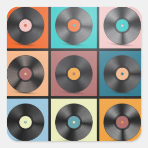 Vinyl platen: retro LP set. Vierkante Sticker