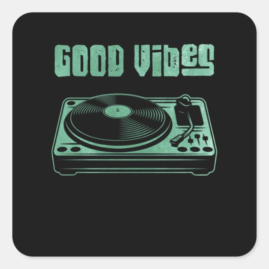 Vinyl Platenspeler DJ Record Vierkante Sticker (Voorkant)