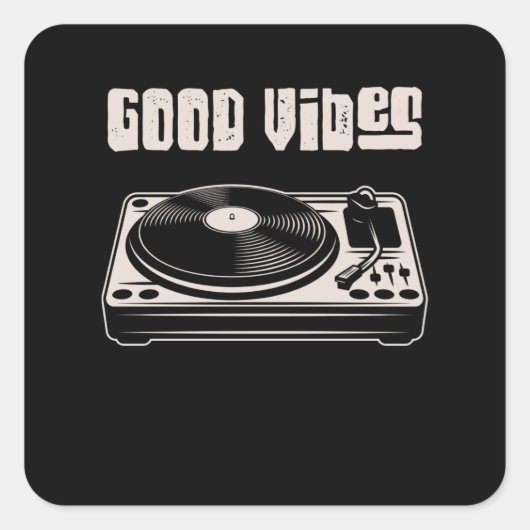 Vinyl Platenspeler Music DJ Record Vierkante Sticker (Voorkant)