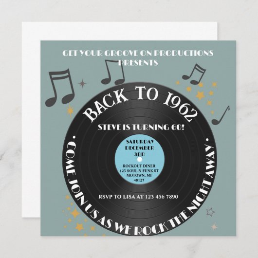 Vinyl Record 60e verjaardag Kaart (Voorkant / Achterkant)