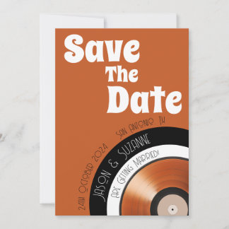 Vinyl record 70s retro terracotta verbrand sinaasa save the date
