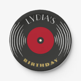 Vinyl Record Art Deco Birthday Paper Plate  Papieren Bordje