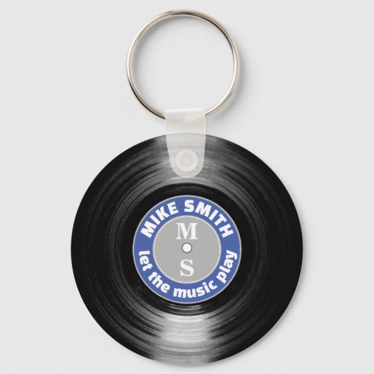 Vinyl Record Blue op maat gemaakte Sleutelhanger (Voorkant)