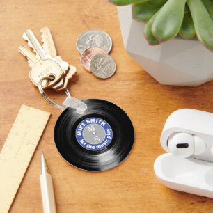 Vinyl Record Blue op maat gemaakte Sleutelhanger