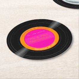 Vinyl Record Disco Hot Pink Sinaasappel Custom Ronde Kartonnen Onderzetter