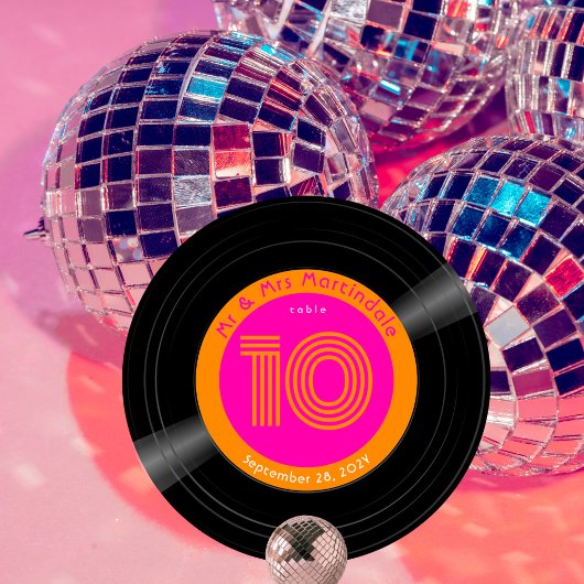 Vinyl Record Disco Hot Pink Sinaasappel Tafelnumme Save The Date
