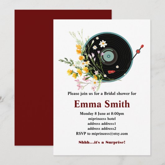 Vinyl Record, floral, Oldies Rustic, damesmuziek Kaart (Voorkant / Achterkant)