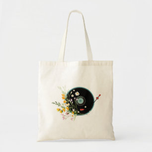 Vinyl Record, floral, Oldies Rustic, damesmuziek Tote Bag