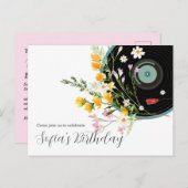 Vinyl Record, floral, Oldies Rustic, damesmuziek Uitnodiging Briefkaart (Voorkant / Achterkant)