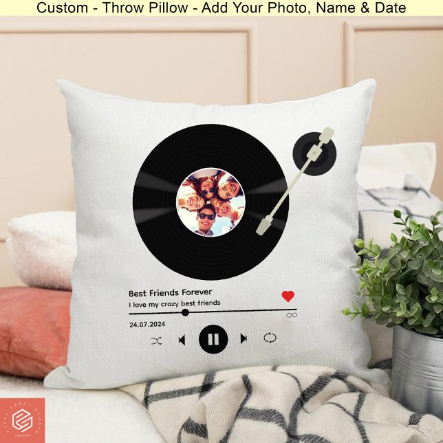 Vinyl Record Foto Beste Vrienden Verjaardagsfeest Kussen (Vinyl Record Photo Best Friends Birthday Party Throw Pillow)