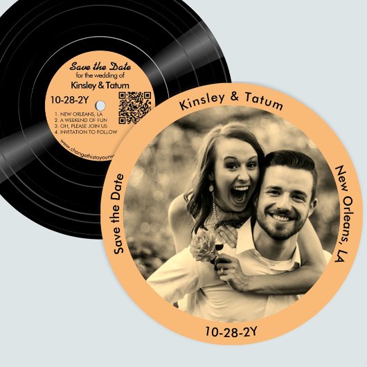 Vinyl Record Foto Sla de datum op Sepia Save The Date