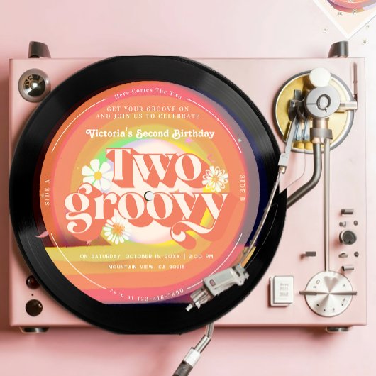 Vinyl Record Groovy Tweede verjaardag uitnodiging