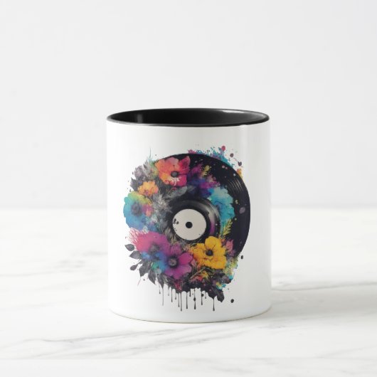 Vinyl record met kleurrijke bloemen mok (Midden)