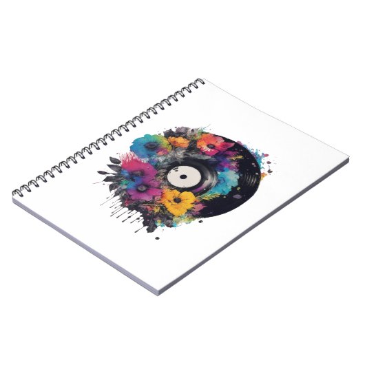 Vinyl record met kleurrijke bloemen notitieboek (Linkerzijde)