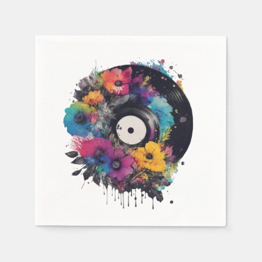 Vinyl record met kleurrijke bloemen servet (Voorkant)