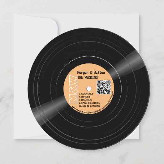 Vinyl Record Monogram Bruiloft Kaart (Achterkant)