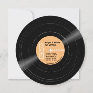 Vinyl Record Monogram Bruiloft Kaart