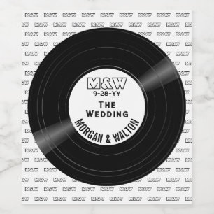 Vinyl Record Monogram Bruiloft Wit Wijn Etiket