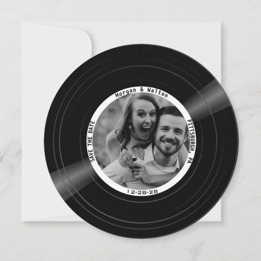 Vinyl Record Monogram en foto - Wit Save The Date (Achterkant)