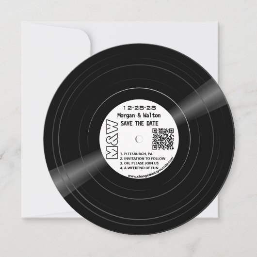 Vinyl Record Monogram en foto - Wit Save The Date (Voorkant)