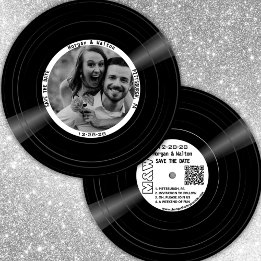 Vinyl Record Monogram en foto - Wit Save The Date