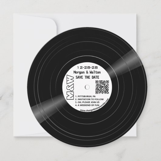 Vinyl Record Monogram Foto - Wit Save The Date (Voorkant)