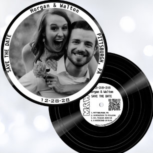 Vinyl Record Monogram Foto - Wit Save The Date