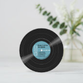 Vinyl Record Monogram Retro Blauw Huwelijk Kaart (Staand voorkant)