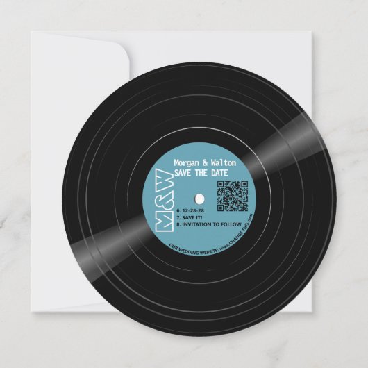Vinyl Record Monogram - Retro Blue Label Save The Date (Achterkant)