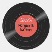 Vinyl Record Monogram Retro Red Label Sticker (Voorkant)