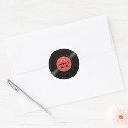 Vinyl Record Monogram Retro Red Label Sticker