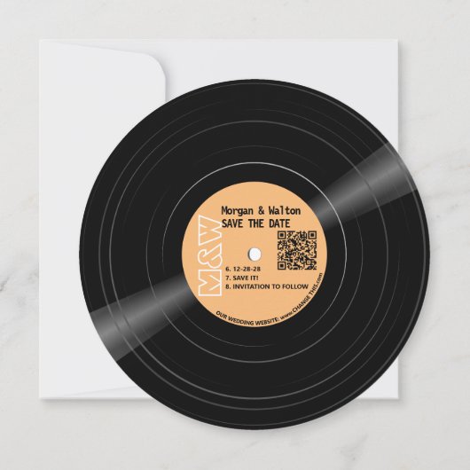 Vinyl Record Monogram Retro Save The Date (Achterkant)